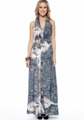 Stone Morris South White Leopard Halter Maxi Dress