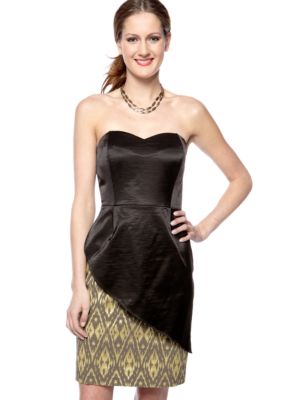 Megan Masters Strapless Sweetheart Peek-A-Boo Patterned Dress