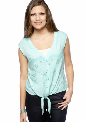 Love Squared Tie Front Eyelet Shirt