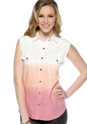 Rebellious One Sleeveless Dip Dye Denim Shirt