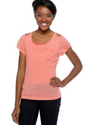 Rebellious One Stud Shoulder Scoop Neck Tee