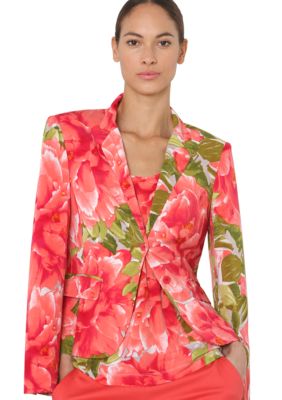 Isaac Mizrahi New York Floral Print Knit Blazer with Flap Pockets