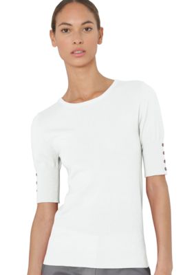 Isaac Mizrahi New York Crew Neck Sweater with Button Detail