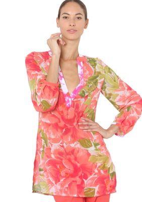 Isaac Mizrahi New York Floral Print Split Neck Tunic