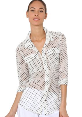 Isaac Mizrahi New York Polka Dot Button Down Blouse