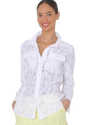 Isaac Mizrahi New York Button Up Burnout Blouse