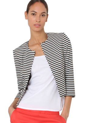 Isaac Mizrahi New York Three Quarter Sleeve Striped Ponte Jacket