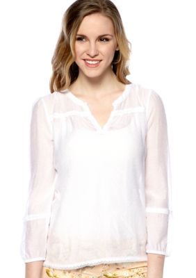 Lily White Crochet Trim Peasant Top