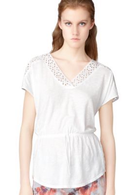 Calvin Klein Jeans Tie Waist Embroidered Eyelet Top