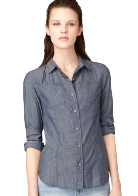 Calvin Klein Jeans Fitted Denim Button Down Shirt with Patch Pockets