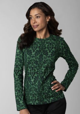 Jones New York Signature Printed Long Sleeve Crew Neck Tee