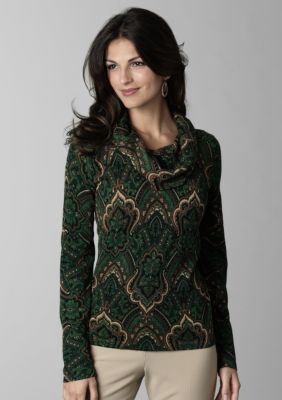 Jones New York Signature Paisley Cowl Neck Sweater