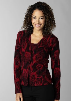 Jones New York Signature Printed V Neck Cardigan