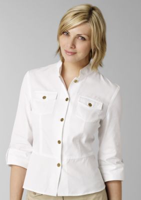 Jones New York Signature Faux Roll Sleeve Blouse