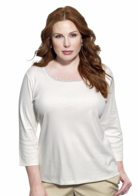 Jones New York Signature Plus Size Lace Trim Tee