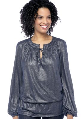 Jones New York Signature Misses Pleated Scoop Neck Top