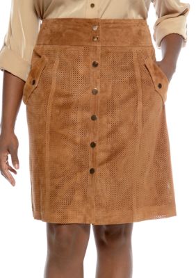 Jones New York Signature Plus Size Suede Safari Skirt