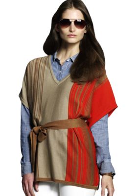 Jones New York Signature V Neck Dolman Sleeve Belted Sweater Tunic