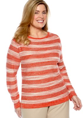 Jones New York Collection Plus Size Long Sleeve Envelope Neck Stripe Sweater