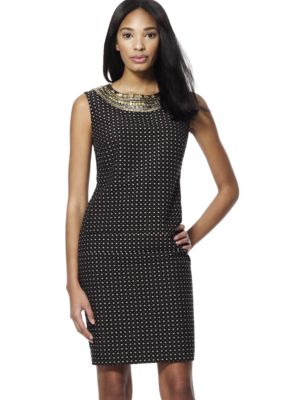 Jones New York Collection Shift Dress With Embellished Neckline