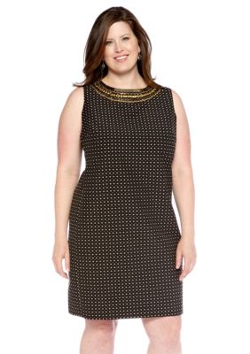 Jones New York Signature Plus Size Shift Dress with Embellished Neckline