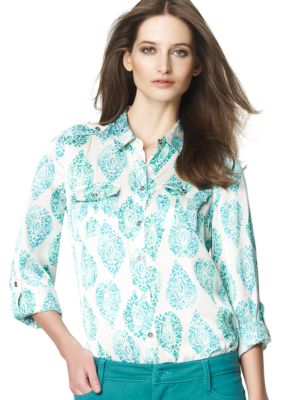 Jones New York Signature Roll Sleeve Safari Shirt