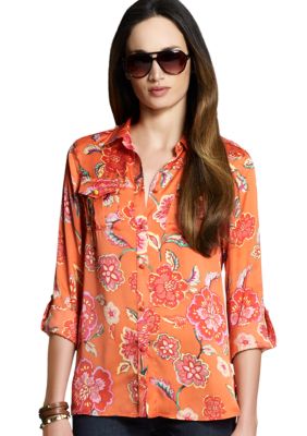 Jones New York Signature Roll Sleeve Safari Shirt