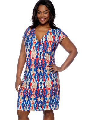 Jones New York Signature Plus Size Cap Sleeve Wrap Dress