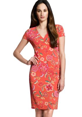 Jones New York Signature Floral Print Cap Sleeve Dress