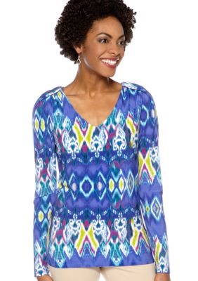 Jones New York Signature Long Sleeve Jersey V-Neck Top