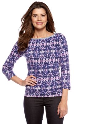 Jones New York Signature Three-quarter Sleeve Top with Denim Trim