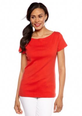Jones New York Signature Plus Size Cap Sleeve Ballet Neck Top