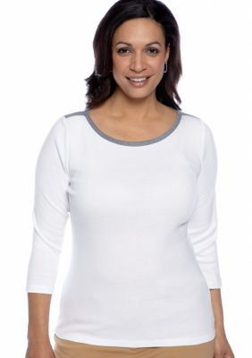 Jones New York Signature Petite Three Quarter Length Shirt