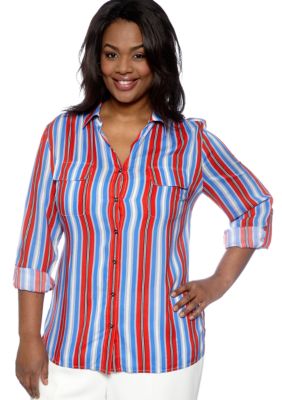 Jones New York Signature Plus Size Roll Sleeve Work Shirt