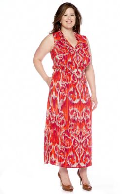 Jones New York Signature Plus Size Ruffle Neck Maxi Dress