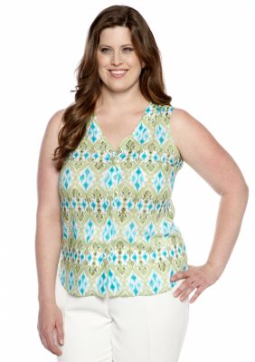 Jones New York Signature Plus Size Sleeveless One Pocket Shirt