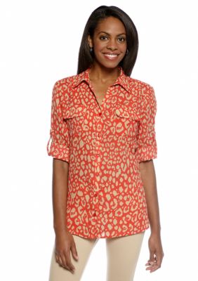 Jones New York Signature Roll Sleeve Shirt