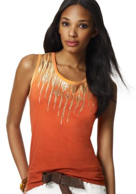 Jones New York Signature Scoop Neck Tank Top With Embellished Front