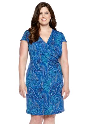 Jones New York Signature Plus Size Printed Faux Wrap Dress