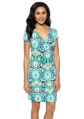 Jones New York Signature Plus Size Faux Wrap Dress with Cap Sleeves