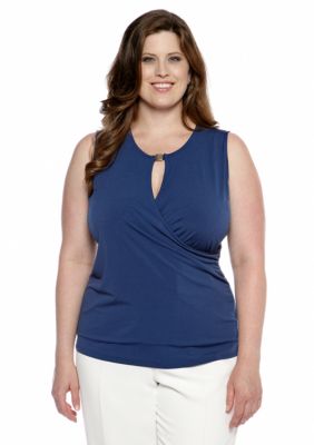 Jones New York Signature Plus Size Solid Wrap Top