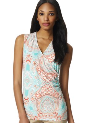 Jones New York Signature Sleeveless Faux Wrap Shirt