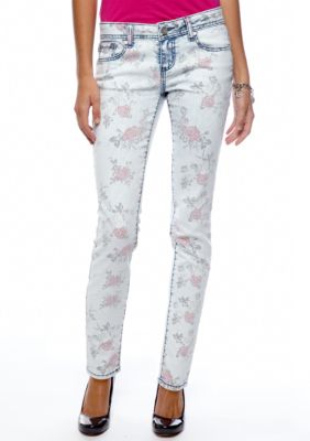 Almost Famous Faded Flower Printed Skinny Jean