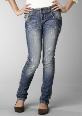 Almost Famous Stud Waist/ Back Pocket Heavy Stitch Skinny Jean