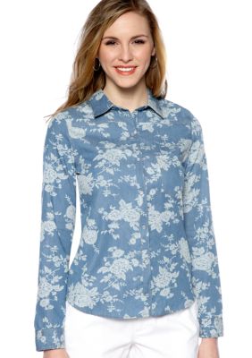Almost Famous Floral Printed Denim Shirt