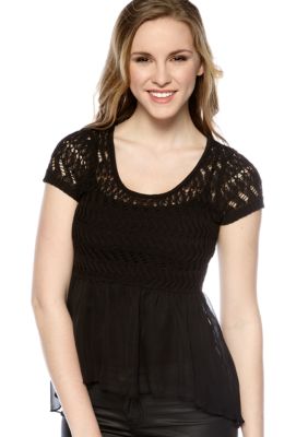 Almost Famous Crochet Scoop Neck Chiffon Trim