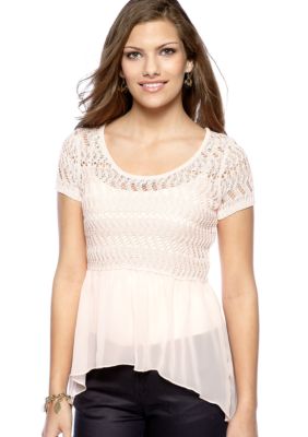 Almost Famous Crochet Scoop Neck Chiffon Trim