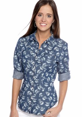 Almost Famous Skull Print Jean Shirt