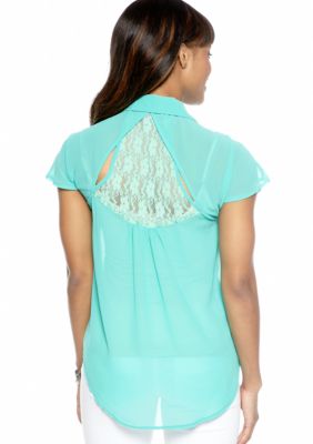 Almost Famous Lace Yoke Button Up Shirt