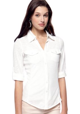 Almost Famous Button Up Knit Jersey Shirt